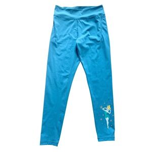 Disney Parks Tinker Bell Leggings Womens Medium Blue High Rise Pockets Graphic